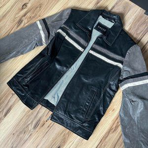 Insane Vintage 90s Cruze Striped Leather Racing Motorcycle Jacket